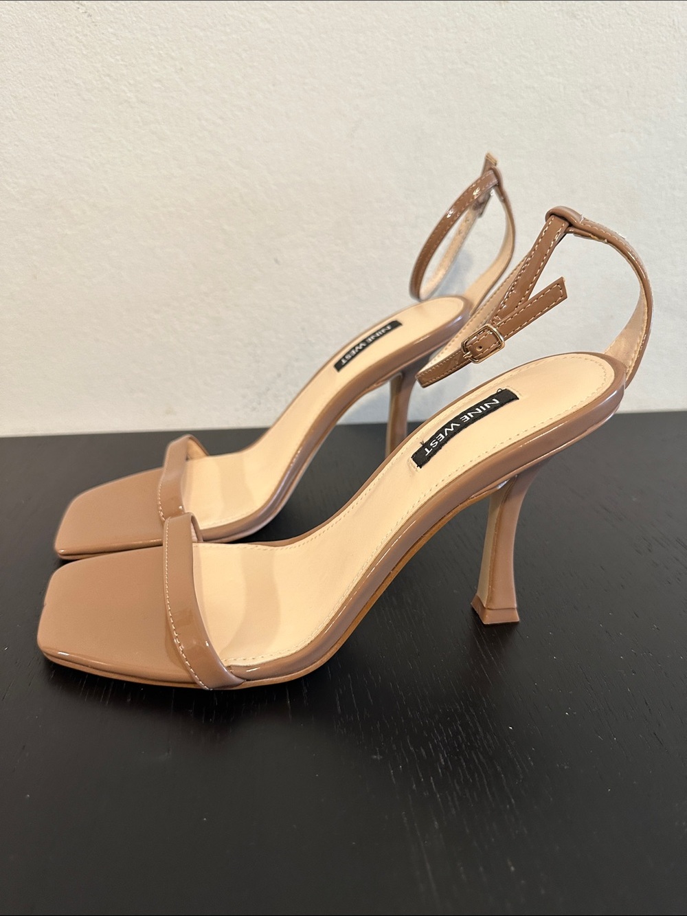 Nine West Yess Ankle Strap Heels Brown Patent Size 7.5